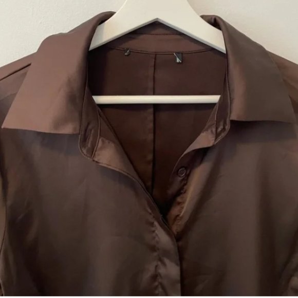 Boston Proper Brown Satin Dress Shirt - Picture 3 of 4